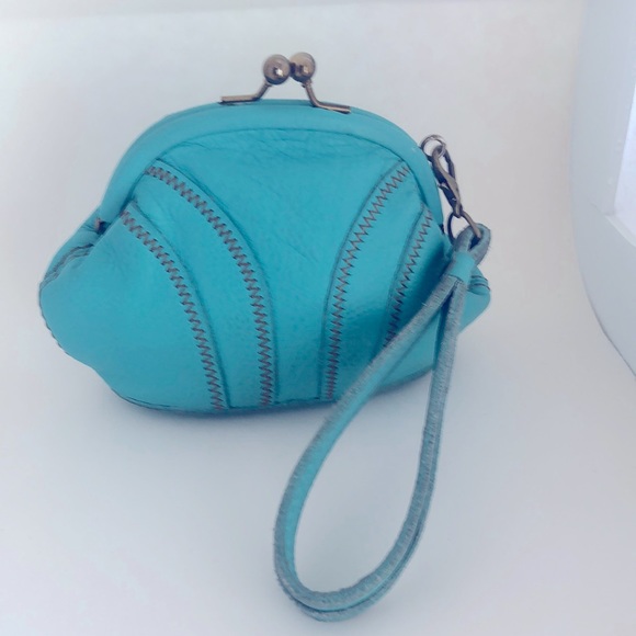 Lucky Brand Wristlet VTG Turquoise Blue Wallet Purse Kiss Lock Bag Pocketbook